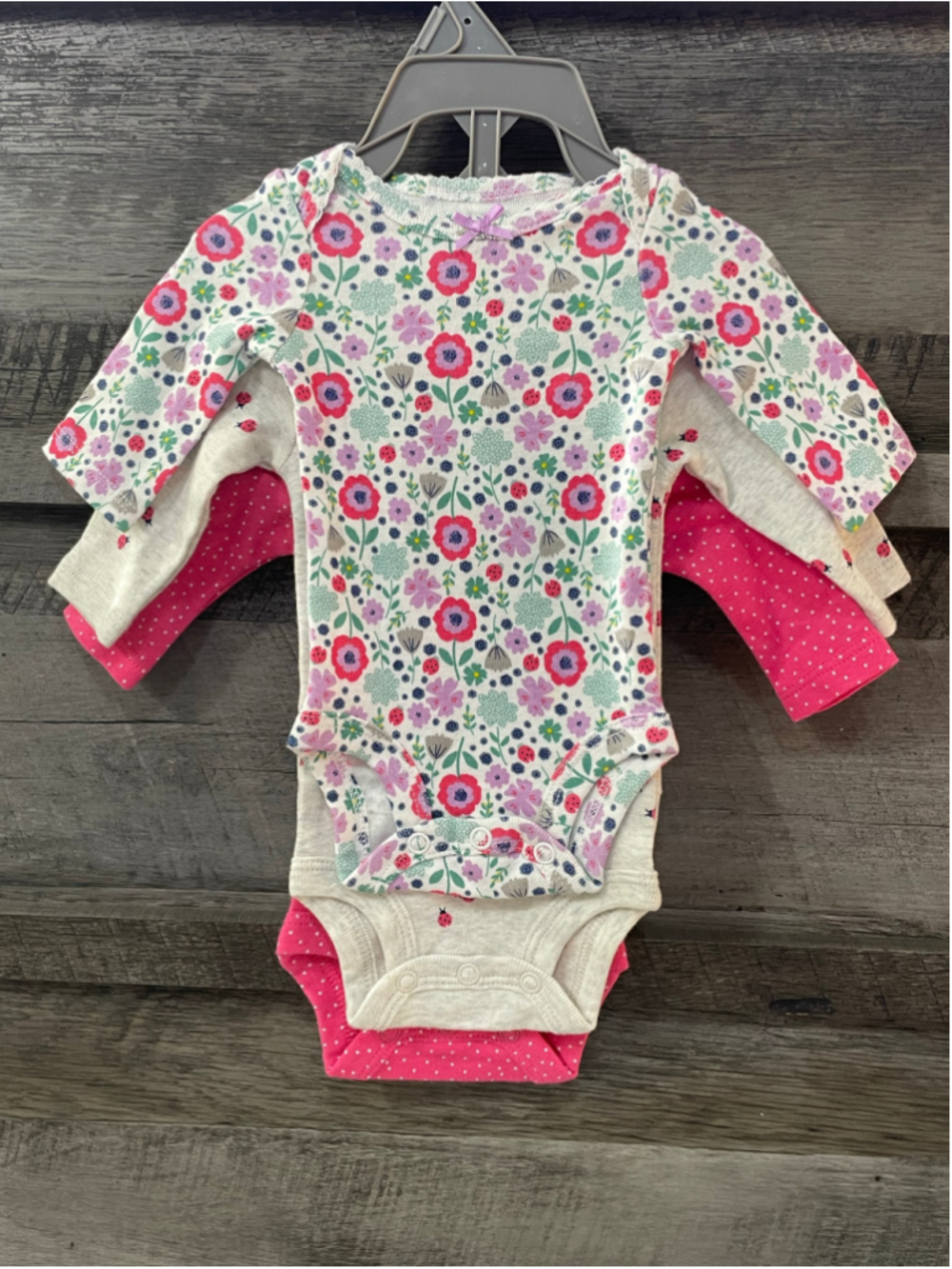 Child of Mine By Carter's Preemie Long Sleeved Pink Gray Green Bodysuit 3 Pack
